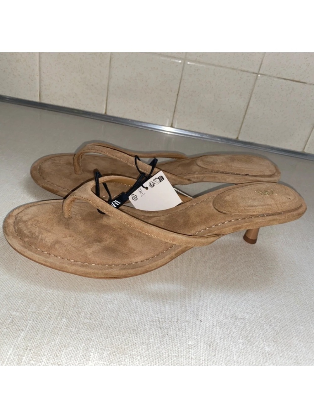 Zara Kitty Heels Sandals Euro 40 US 9 Tan Light Brown Leather NWT - Picture 4 of 16